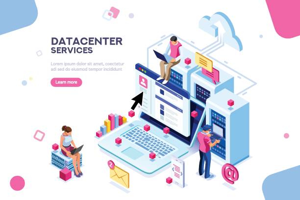 ilustrações de stock, clip art, desenhos animados e ícones de datacenter concept vector design - computer network server repairing technology