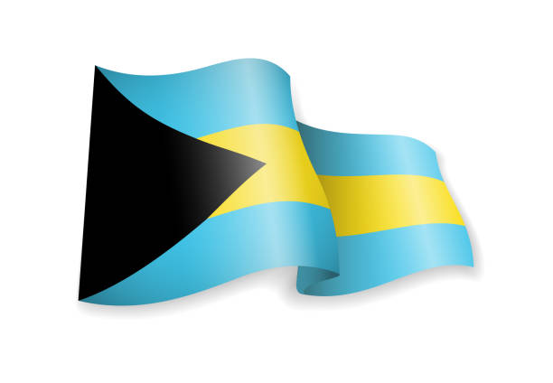 illustrazioni stock, clip art, cartoni animati e icone di tendenza di sventolando la bandiera delle bahamas su sfondo bianco. - bahamian flag