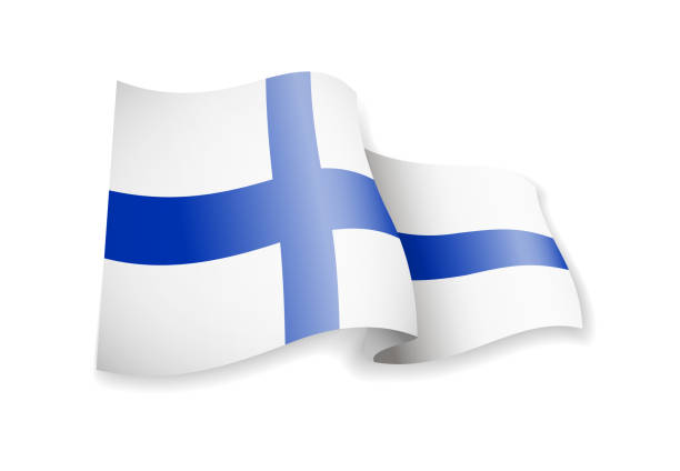bildbanksillustrationer, clip art samt tecknat material och ikoner med viftar finland flagga på vit bakgrund. - finsk flagga