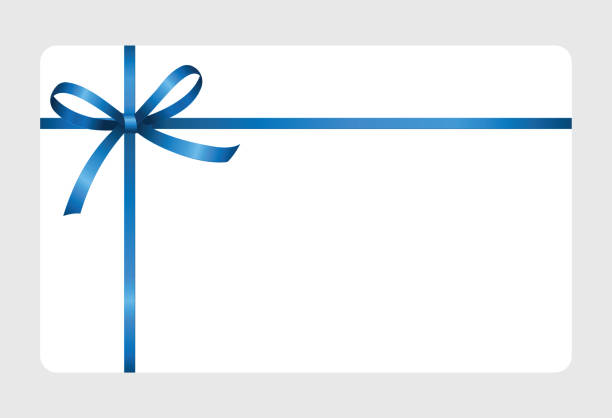 zaproszenie, powitanie lub karta podarunkowa z niebieską wstążką i kokardką na białym tle.  szablon bonu upominkowego z miejscem na tekst. - blue bow ribbon gift stock illustrations