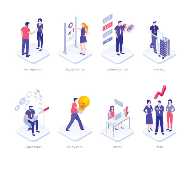 Business people set Editable set of vector illustrations on layers. man presentation stock illustrations