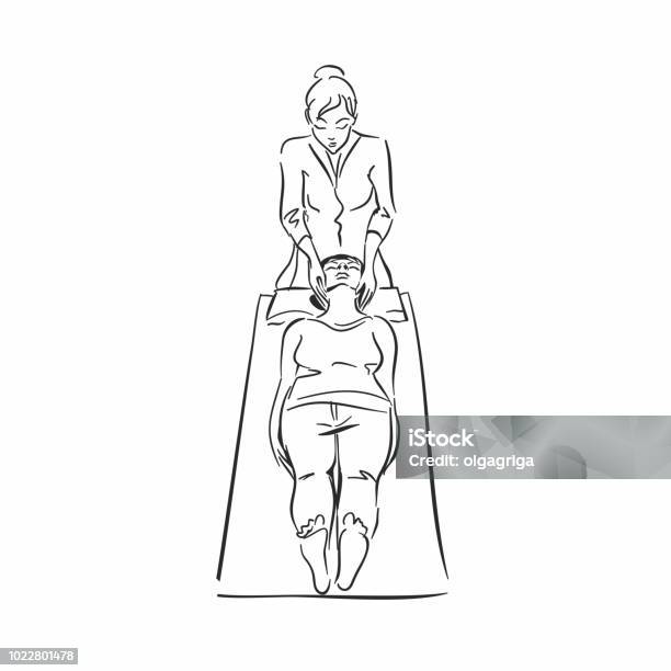 Doctor And Patient Diagnostics Doctors Session Inspection Medicine Cosmetician Sketch Vector Stock Illustration - Download Image Now