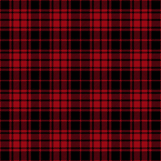 czerwony i czarny tartan plaid drwal wzór - striped textile tablecloth pattern stock illustrations