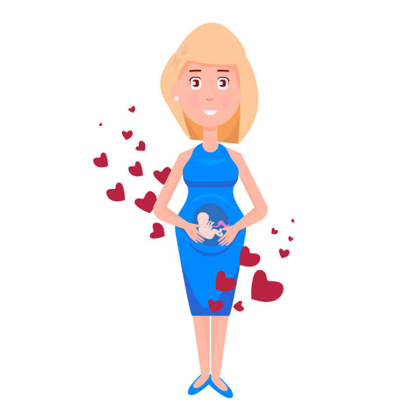 Cute pregnant woman. Vector illustration of young smiling woman waiting for baby. Happy mom expecting baby. Pregnancy.baby is sleeping in the belly Cute pregnant woman. Vector illustration of young smiling woman waiting for baby. Happy mom expecting baby. Pregnancy. baby is sleeping in the belly non gender figure stock illustrations