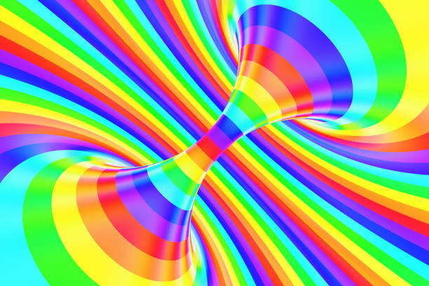 istock Rainbow funny spiral tunnel. Striped twisted cheerful optical illusion. Abstract background. 3D render. 1022816120