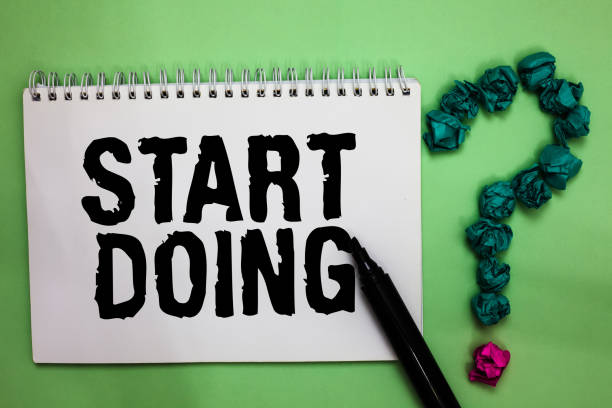 istock Word writing text Start Doing. Business concept for asking someone to go with action right now dont hesitate Notebook marker crumpled papers forming question mark green background. 1022816178