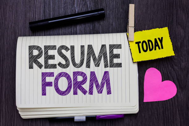 istock Text sign showing Resume Form. Conceptual photo describe the layout elements appearing in written document Open notebook clothespin holding reminder marker heart wooden background. 1022816562