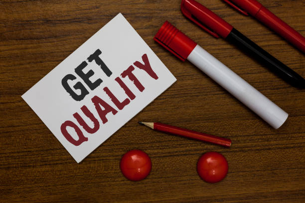 istock Writing note showing Get Quality. Business photo showcasing features and characteristics of product that satisfy needs White paper markers wooden background communicating ideas messages. 1022820442