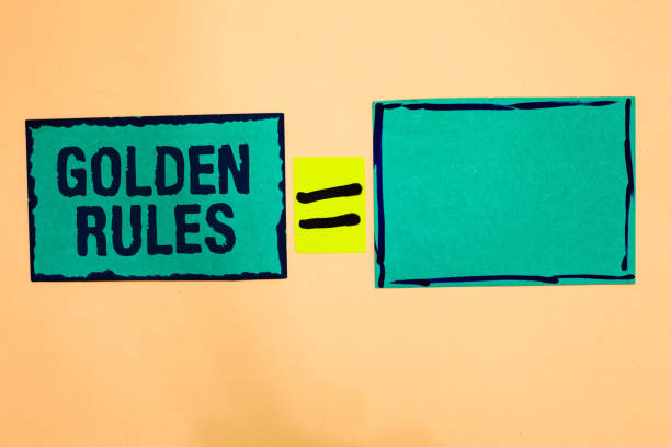 istock Text sign showing Golden Rules. Conceptual photo Basic principle that should be followed Important Principle Turquoise paper notes reminders equal sign important messages to remember. 1022820856