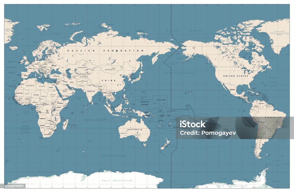 Only Pacific Map Pacific Centered World Map Vintage Color Stock Illustration - Download ...