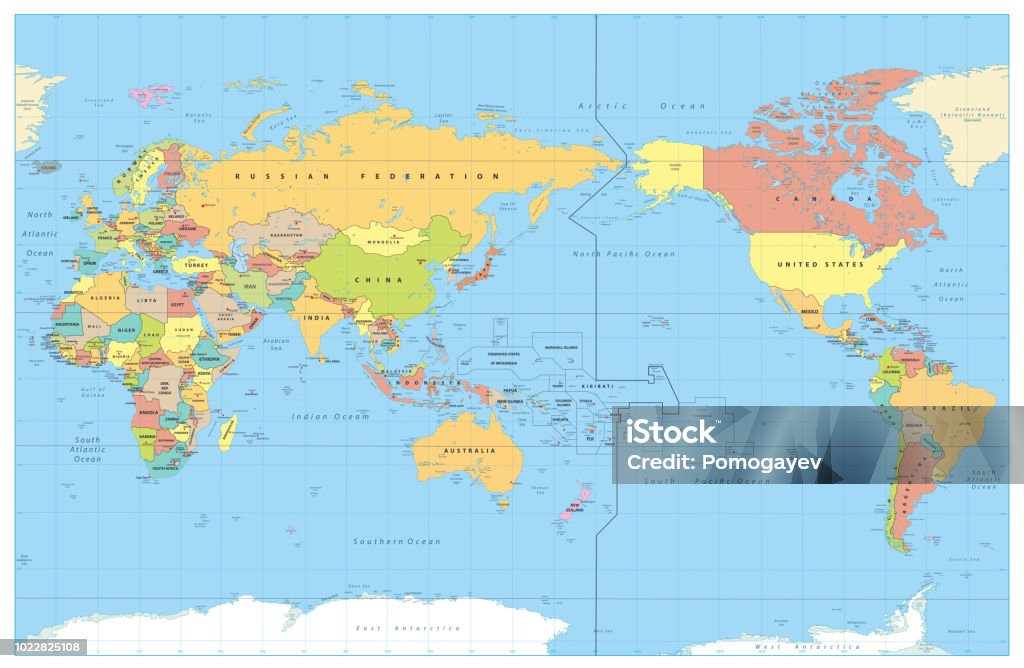 Only Pacific Map Pacific Centered World Colored Map No Bathymetry Stock Illustration ...