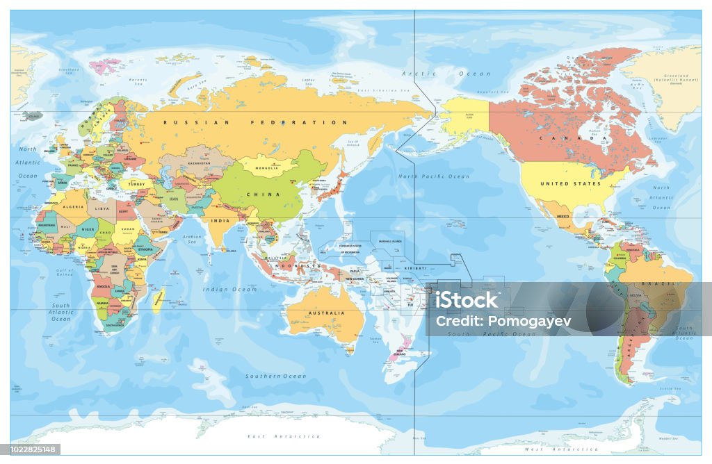 Only Pacific Map Pacific Centered World Colored Map Stock Illustration - Download Image ...