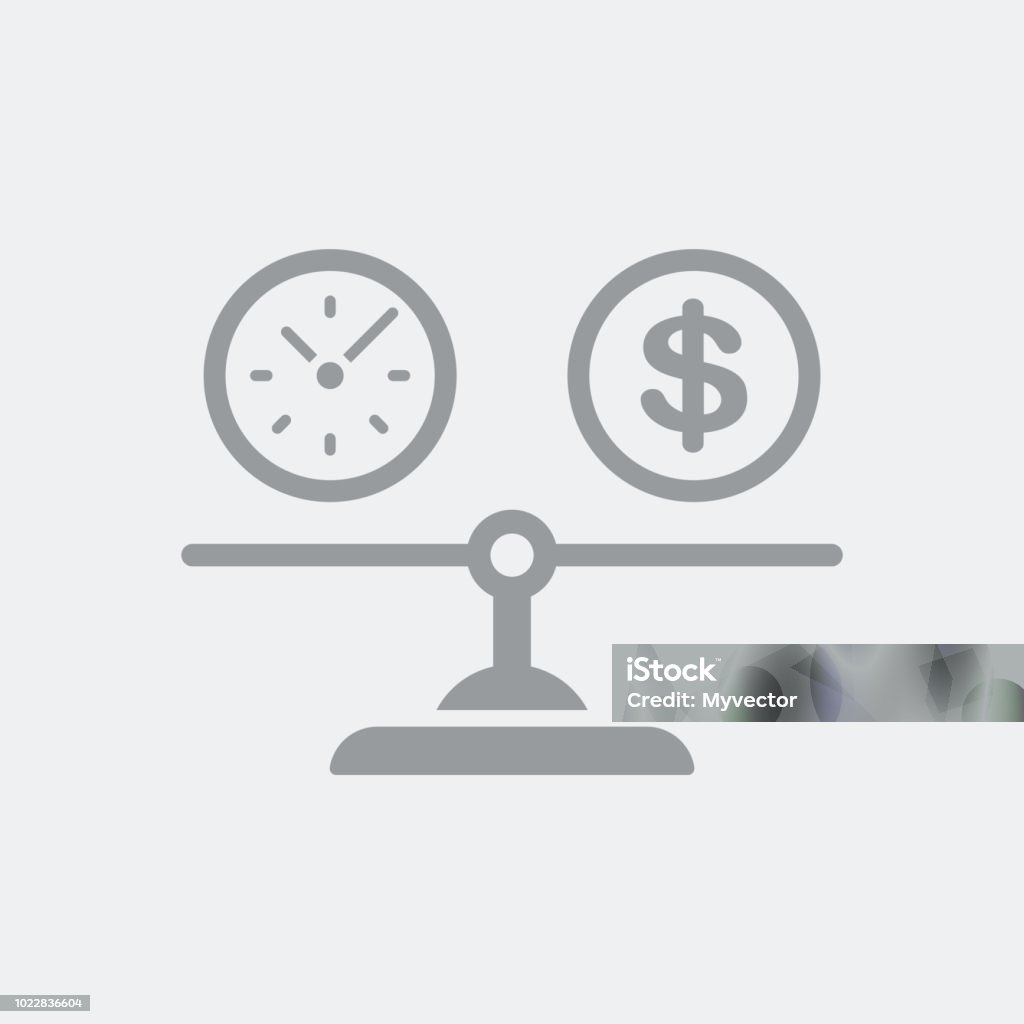 Gleichbehandlung von Zeit und Dollar Kosten - Lizenzfrei Icon Vektorgrafik