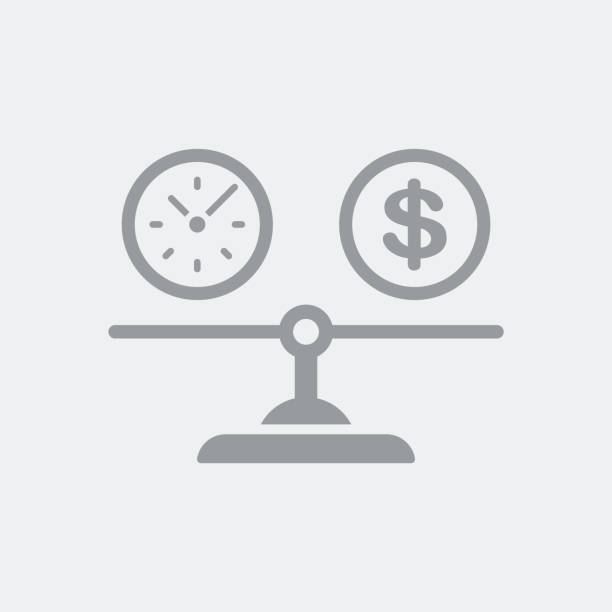 Equity between time and dollars cost Flat and isolated vector illustration icon with minimal and modern design balance symbols stock illustrations