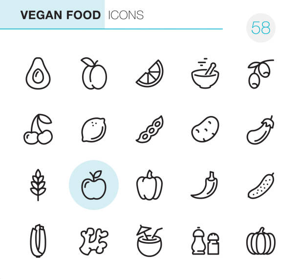 ilustraciones, imágenes clip art, dibujos animados e iconos de stock de comida vegana - iconos perfecto pixel - nectarine