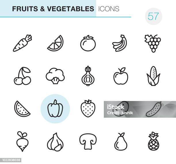 과일 및 야채픽셀 완벽 한 아이콘 아이콘에 대한 스톡 벡터 아트 및 기타 이미지 - 아이콘, 채소, 과일