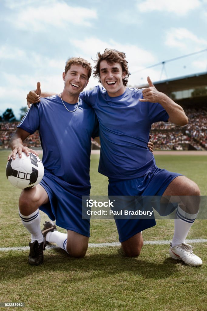 Jogadores de futebol a celebrar - Royalty-free Retrato Foto de stock