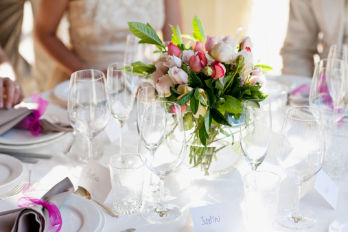 blue and gold boho wedding decor. festive wedding table setting