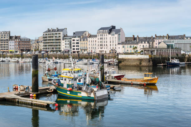 fishing boats docked in cherbourg-octeville, normandy, france - cherbourg imagens e fotografias de stock