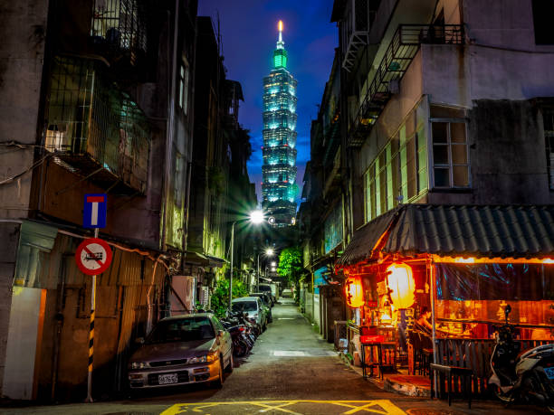 Taipei Street View At Night Stock Photo - Download Image Now
