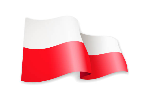 stockillustraties, clipart, cartoons en iconen met wapperende vlag van polen op wit. vlag in de wind. - poolse vlag