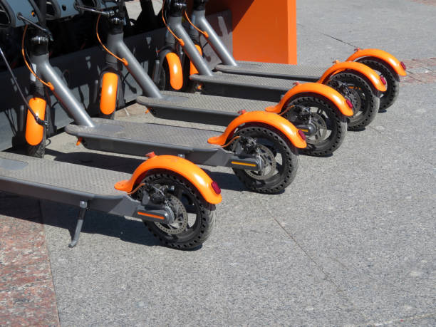 istock Electric scooters in row on the parking lot 1022860354
