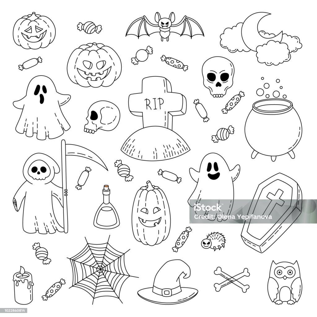 Happy Halloween Background Wallpaper Template Vector Cartoon Doodle Icons  Set Stock Illustration - Download Image Now - iStock