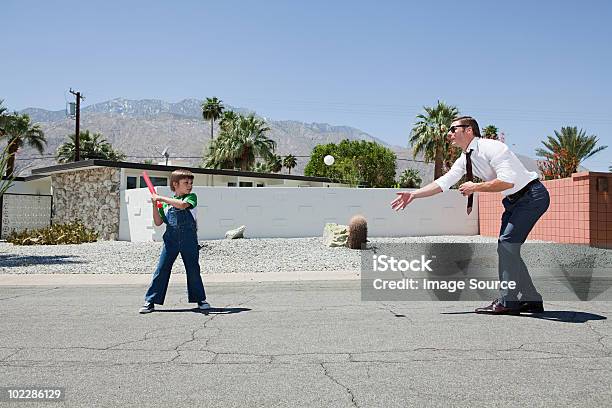 Father Playing Ball With Son Stock Photo - Download Image Now - Baseball - Sport, Baseball - Ball, Father