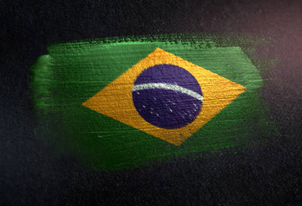 bandera de brasil de cepillo metálico pintura en pared dark grunge - australia national flag fotografías e imágenes de stock