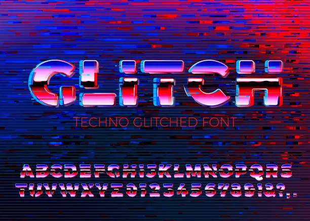 Vector illustration of Vector gliched techno font with distortions