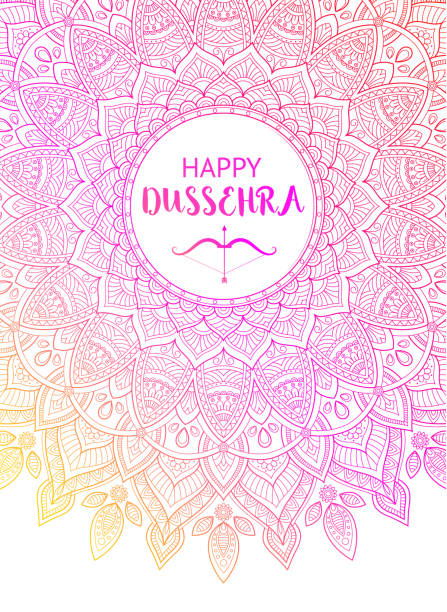 Happy Dussehra background decorated with ornamental floral mandala Happy Dussehra background decorated with ornamental floral mandala King Size stock illustrations