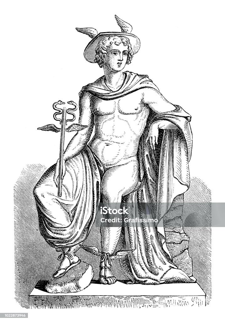 Greek goddess Hermes roman Mercury Greek goddess Hermes ( called Mercury in Roman mythology ) who was considered the messenger of the Olympic gods
Original edition from my own archives
Source : Illustrierte Mythologie, Spamer 1879 Hermes - Greek God stock illustration