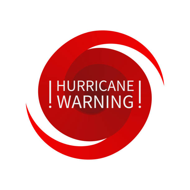 ilustraciones, imágenes clip art, dibujos animados e iconos de stock de informar a la señal de advertencia de huracán - hurricane