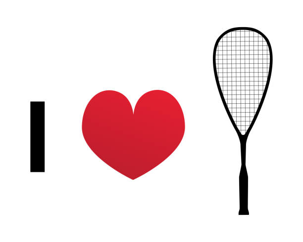 ilustraciones, imágenes clip art, dibujos animados e iconos de stock de me encanta el icono de vector de silueta de squash o racketball - squash racketball sport exercising