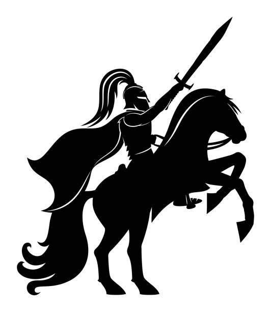 Ancient warrior on horseback. vector art illustration