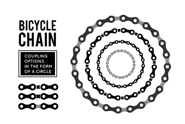 illustrazioni stock, clip art, cartoni animati e icone di tendenza di catena di biciclette sotto forma di cerchio. design 3d - bicycle chain