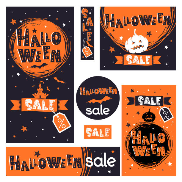 Halloween sale banner set vector art illustration