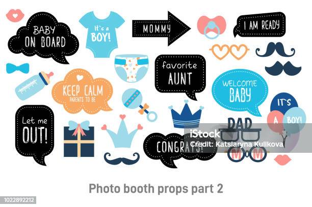 Baby Shower Photo Booth Photobooth Props Set Stock Illustration - Download Image Now - Birthday, Photo Booth, Prop