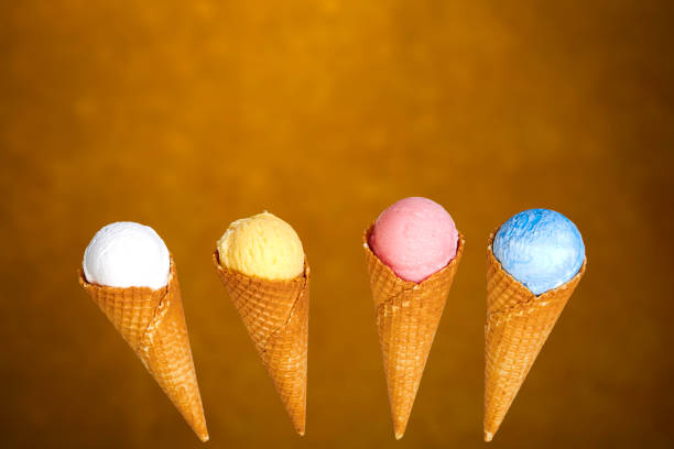 istock Ice cream cones on brown background 1022908952