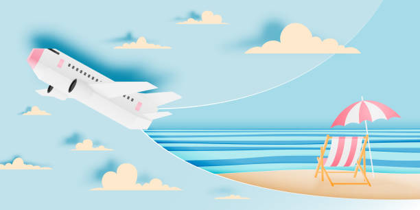 istock Airplane aerial view paper art with beautiful background 1022917308