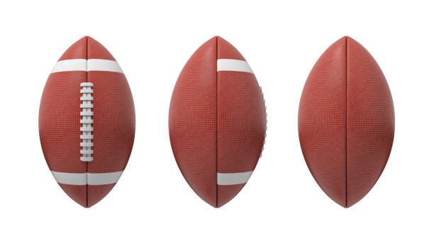 sistema de representación 3d de pelota de futbol americano oval aislado sobre fondo blanco - different angles fotografías e imágenes de stock
