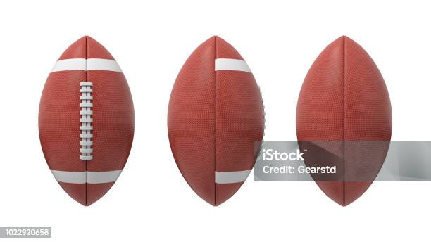 3d Rendering Set Of Oval American Football Ball Isolated On A White Background Stock Photo - Download Image Now