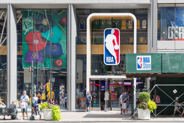 NBA store front in New York New York, United States, August 18, 2018:NBA store front in New York nike air photos stock pictures, royalty-free photos & images