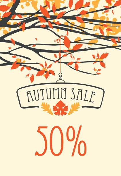ilustraciones, imágenes clip art, dibujos animados e iconos de stock de banner de venta otoño con inscripción y ramas - autumn branch leaf backgrounds