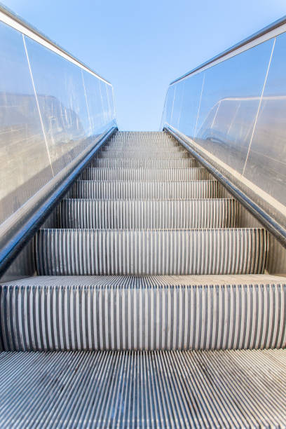 istock Metallic escalator outside with blue sky 1022928760