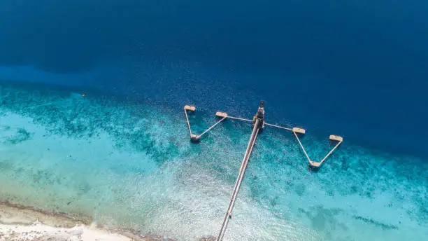 Photo of caribbean salt harbor Bonaire island aerial drone top view