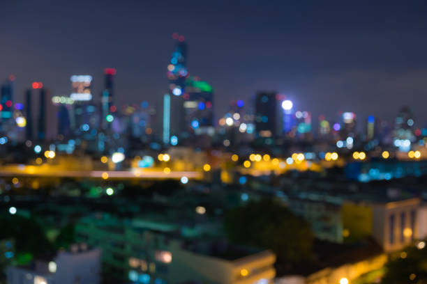 istock Night light in big city, abstract blurred bokeh background. 1022948966