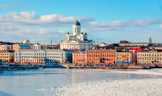 Photo of Helsinki cityscape with Helsinki Cathedral in winter, Finland