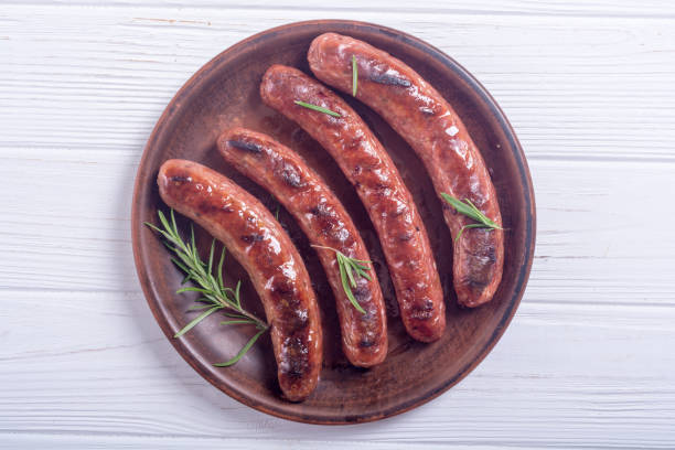 istock Grilled sauusages on a plate 1022960902