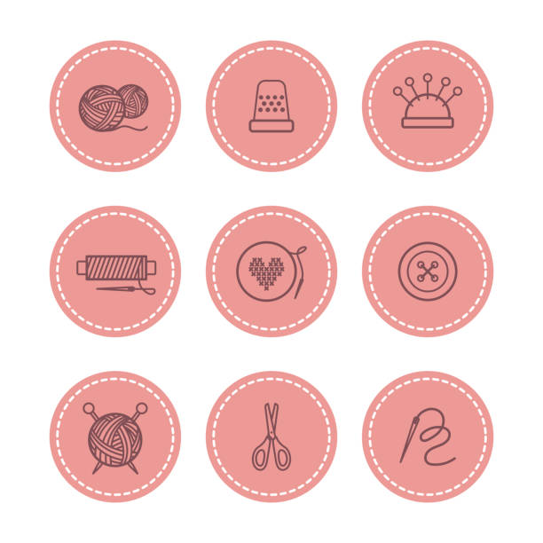 Handmade and sewing badges set vector illustration Handmade, knitting, sewing icons and badges vector set thread sewing item stock illustrations
